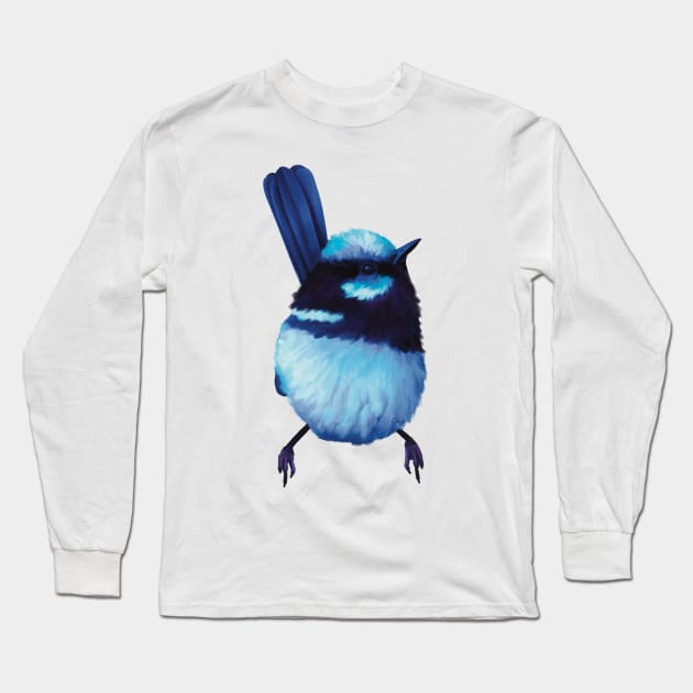 Superb Blue Fairy Wren. Gorgeous little bird showing off his beautiful blue plumage. Unique gift Long Sleeve T-Shirt by PlumpPlumStudio